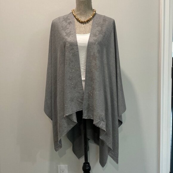 Sarta Grey Silver Stars Soft Shawl Wrap - Picture 13 of 14
